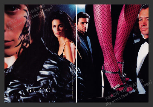 Gucci 2000s Print Advertisement (2 pages) 2000 Fishnet Legs Hosiery Shoes Fetch the Paper!
