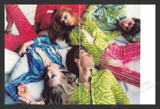 1996 Gucci Clothing Colorful Group Print Advertisement (2 Pages)