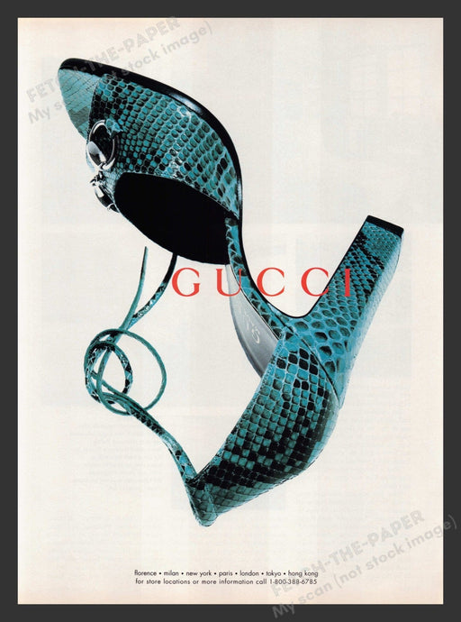 Gucci Snakeskin Blue Shoe Promo 1990s Print Advertisement 1996 Fetch the Paper!