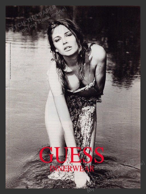 Guess 1990s Print Advertisement 1994 Innerwear Water Naked Model Fetch the Paper!