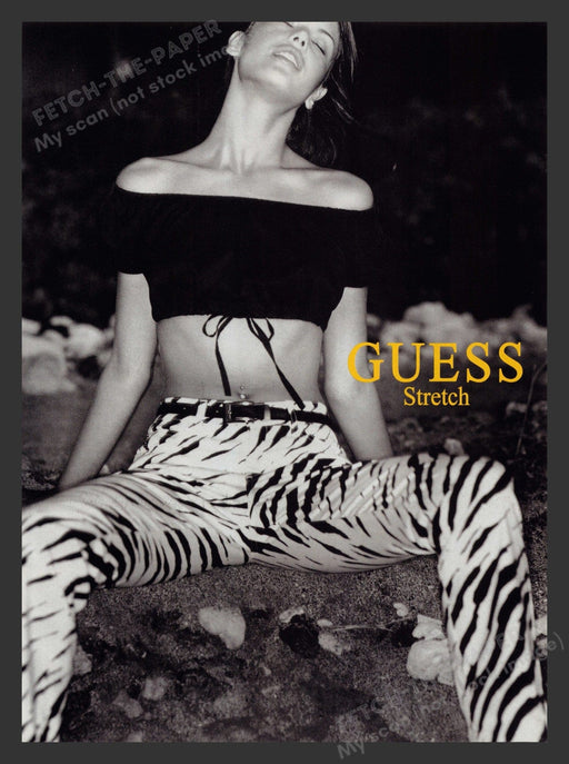 Guess 2000s Print Advertisement 2000 Stretch Zebra Legs Model Crop Top Fetch the Paper!