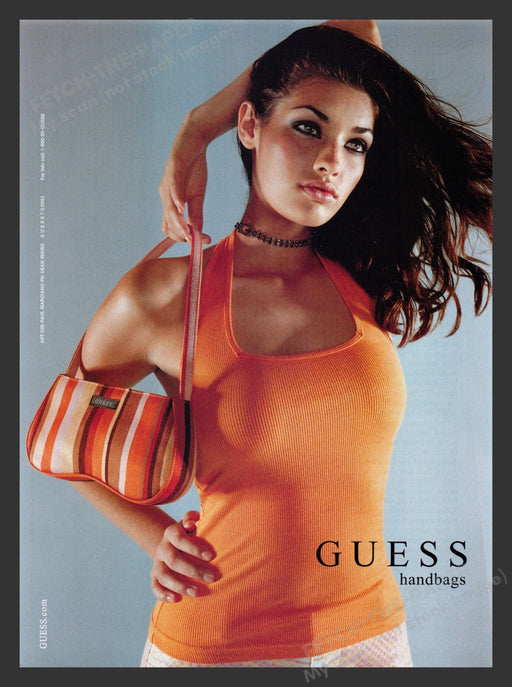 Guess 2000s Print Advertisement 2001 Handbags Brunette Tank Top Orange Fetch the Paper!