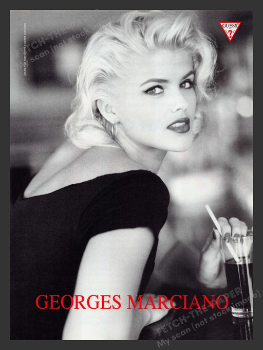 Guess by Marciano Anna Nicole Smith Glass Soda 1990s Print Advertisement Ad 1992 Fetch the Paper!