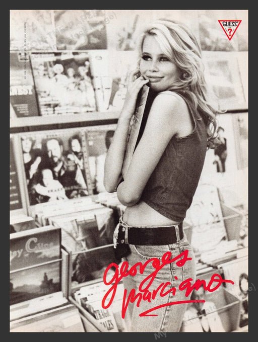 1989 Guess Claudia Schiffer Record Store Print Advertisement Ad