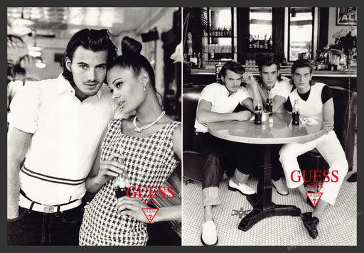 Guess Front/Back Page Diner Boys Greasers 1990s Print Advertisement 1993 Fetch the Paper!
