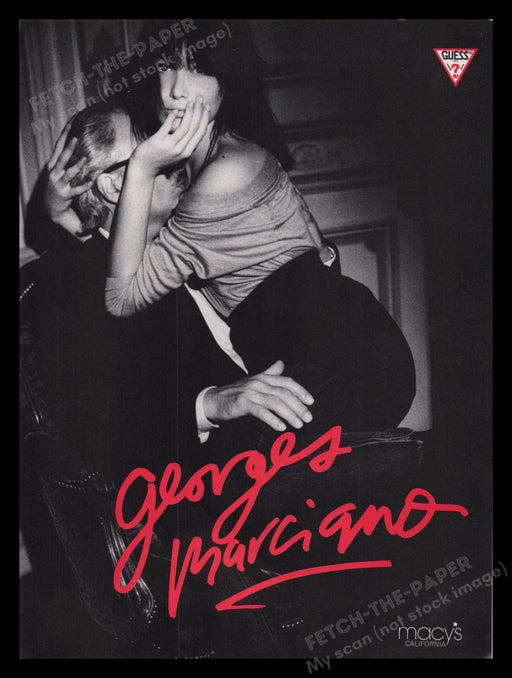 Guess Georges Marciano 1980s Print Advertisement Ad 1987 Carla Bruni Fetch the Paper!