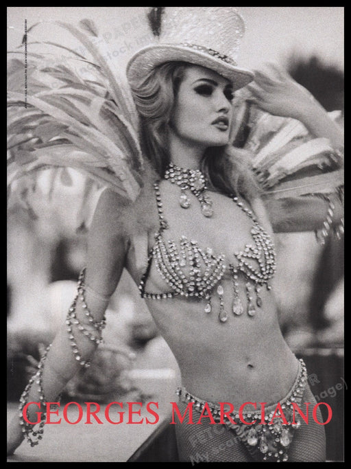 Guess Georges Marciano 1990s Print Advertisement Ad 1991 Karen Mulder Showgirl Fetch the Paper!