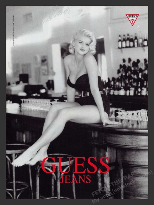 Guess Jeans Anna Nicole Smith Sitting on Bar 1990s Print Advertisement Ad 1992 Fetch the Paper!