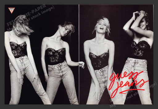 1990 Guess Jeans Claudia Schiffer Dancing Print Advertisement (2 Pages)