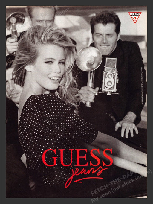 1990 Guess Jeans Claudia Schiffer Paparazzi Camera Print Advertisement Ad