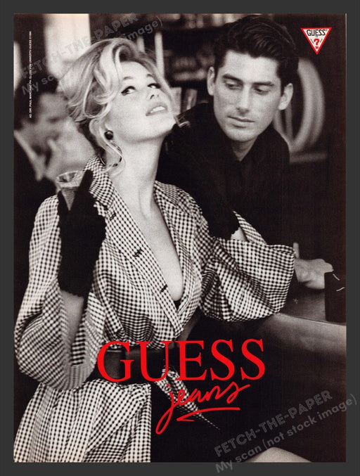 1990 Guess Jeans Claudia Schiffer Shot  Fashion Model Print Advertisement Ad