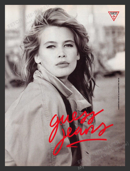 1990 Guess Jeans Claudia Schiffer Sultry Look Print Advertisement Ad