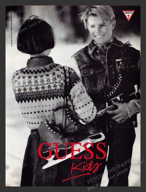 1990 Guess Kids Clothing Ice Skating Teenagers Print Advertisement Ad