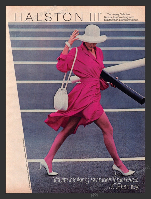 1985 Halston III Hosiery Collection Pink Dress Legs Work Print Advertisement