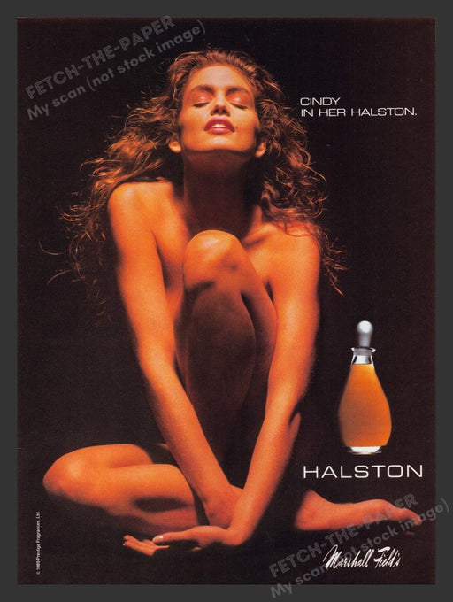 1990 Halston Perfume Cindy Crawford Nude Print Advertisement Ad