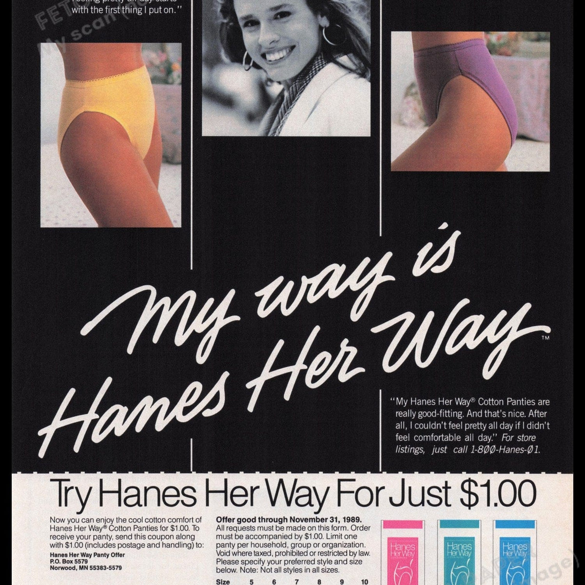 Hanes Her Way Underwear 1980s Print Advertisement Ad 1989 Lingerie