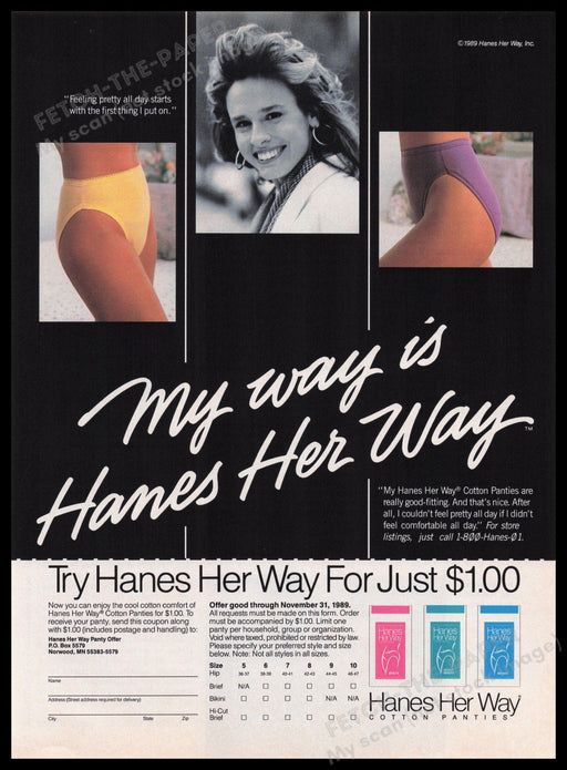 Hanes Her Way Underwear 1980s Print Advertisement Ad 1989 Lingerie Fetch the Paper!