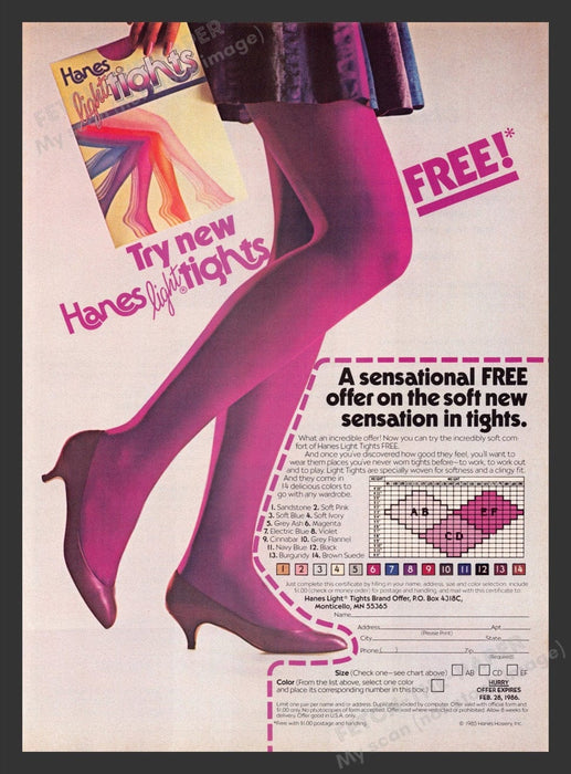 1984 Hanes Light Tights Legs Colored Print Advertisement Ad