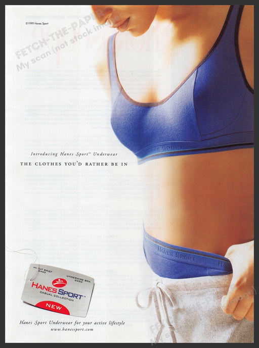 Hanes Sport Clothing 1990s Print Advertisement Ad 1999 Workout Sports Bra Fetch the Paper!