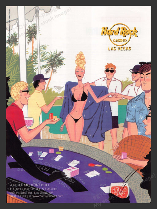 2000 Hard Rock Casino Illustrated Bikini Gambling Print Advertisement Ad.