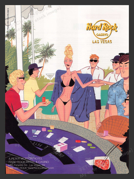 2000 Hard Rock Casino Illustrated Bikini Gambling Print Advertisement Ad.