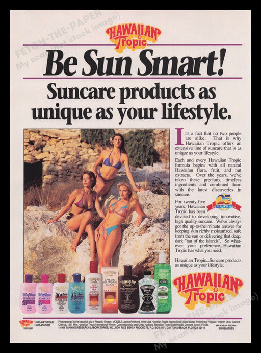 Hawaiian Tropic Suncare 1990s Print Advertisement Ad 1994 Bikini Models Beach Fetch the Paper!