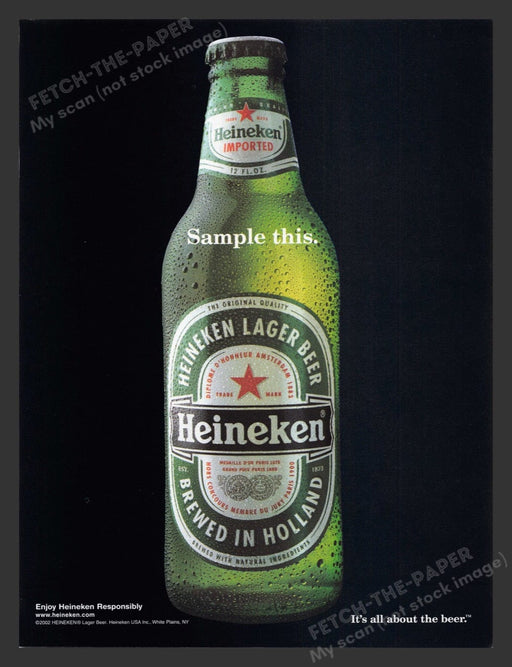 2002 Heineken "Sample This" Beer Bottle Print Advertisement Ad