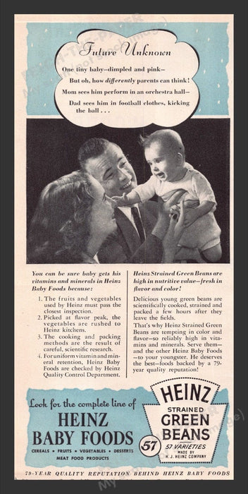 1948 Heinz Strained Green Beans Baby Food Print Advertisement Ad