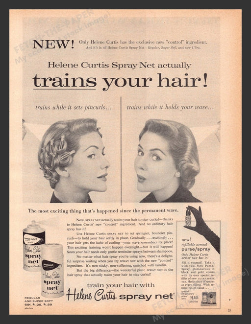 1956 Helene Curtis Spray Net Hair Print Advertisement Ad