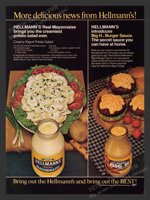 1979 Hellmann's Mayonnaise Recipe & Big H burger sauce Print Advertisement Ad
