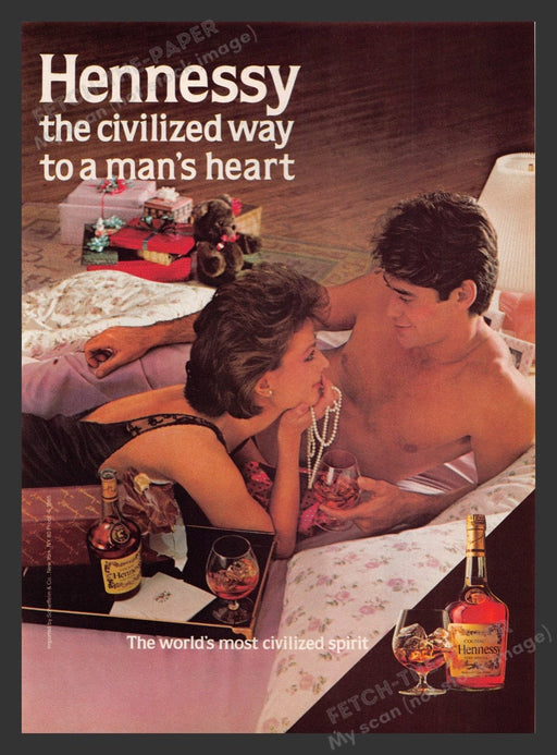 1984 Hennessy Cognac Couple in Bed Print Advertisement Ad