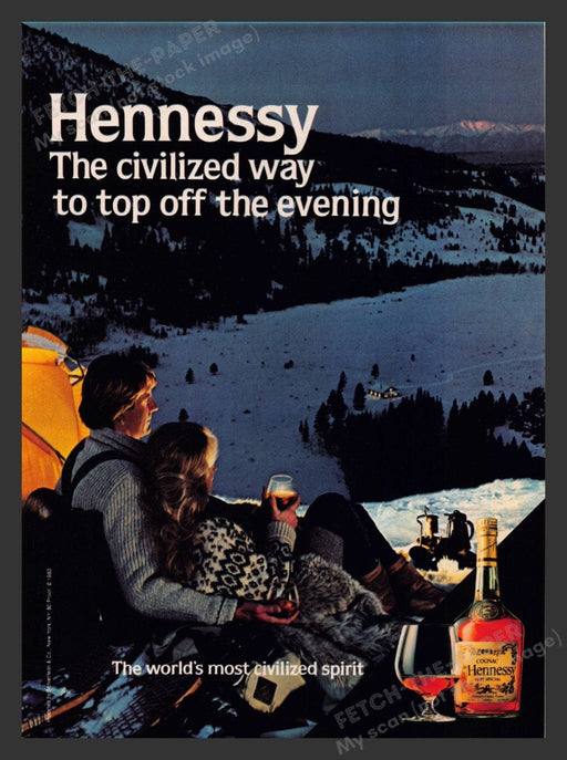 1983 Hennessy Cognac Couple Winter Camping Tent Print Advertisement Ad