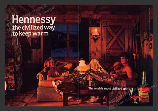1984 Hennessy Cognac Wood Cabin Sexy Couple Print Advertisement (2 Pages)