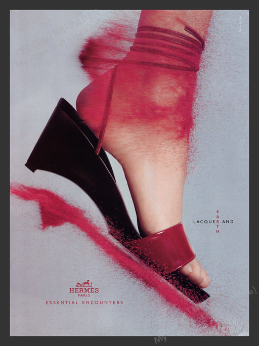 Hermes 2000s Print Advertisement Shoes Lacquer & Earth Foot Red Fetch the Paper!