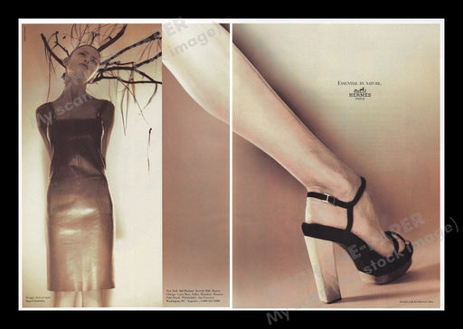 Hermes Paris 1990s Print Advertisement Ad (2 pages) 1998 Shoes Legs Fetch the Paper!