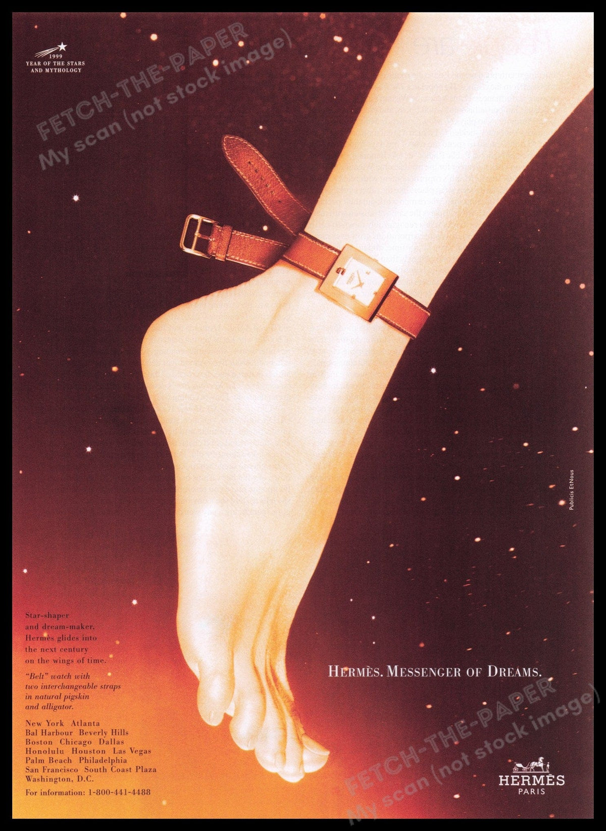 Hermes Paris Watch 1999 Vintage Print Ad - Foot Ankle Design