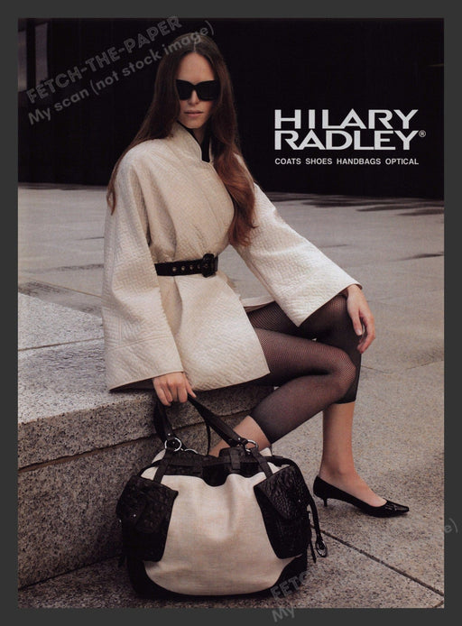 Hilary Radley 2000s Print Advertisement 2007 Fashion Fishnet Hosiery Legs Fetch the Paper!