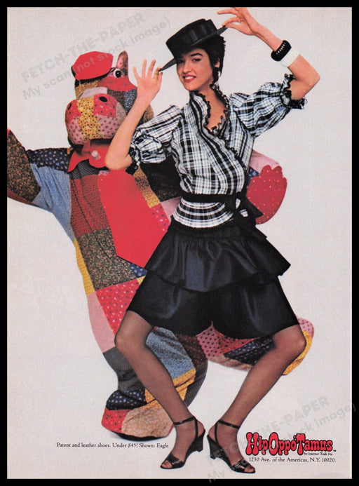 Hippopotamus Leather Shoes 1980s Print Advertisement Ad 1982 Legs Hosiery Fetch the Paper!