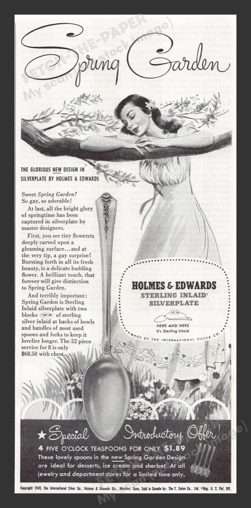 1949 Holmes & Edwards "Spring Garden" Design Print Advertisement Ad