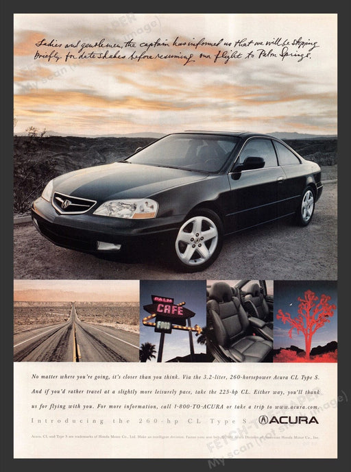 2000 Honda Acura CL  Type S Print Advertisement Ad