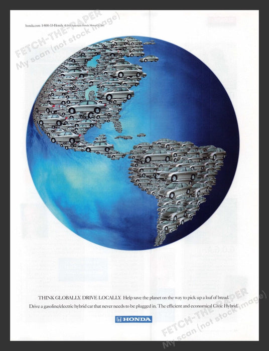 2004 Honda Civic Hybrid Earth "Think Globally" Print Advertisement Ad