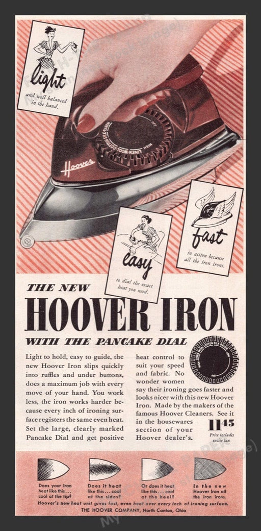 1948 Hoover Iron Pancake Dial Color Print Advertisement Ad