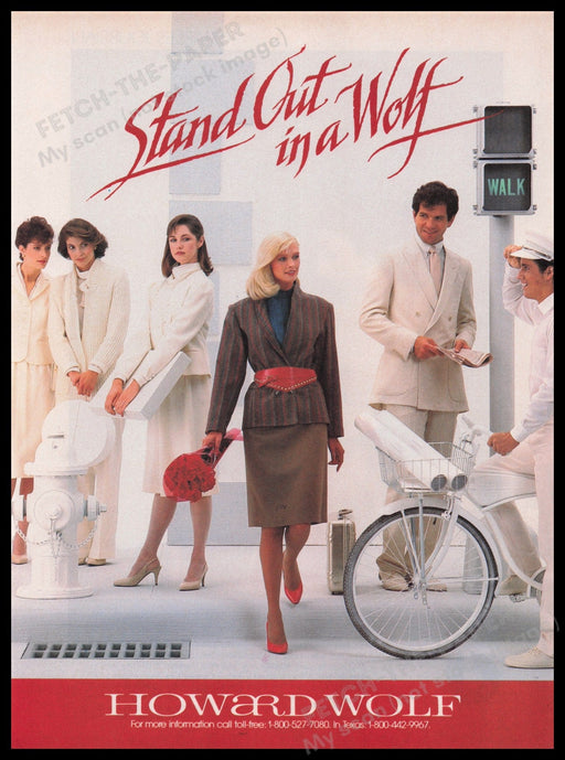 Howard Wolf Clothing 1980s Print Advertisement Ad 1983 Legs Street "Stand Out" Fetch the Paper!