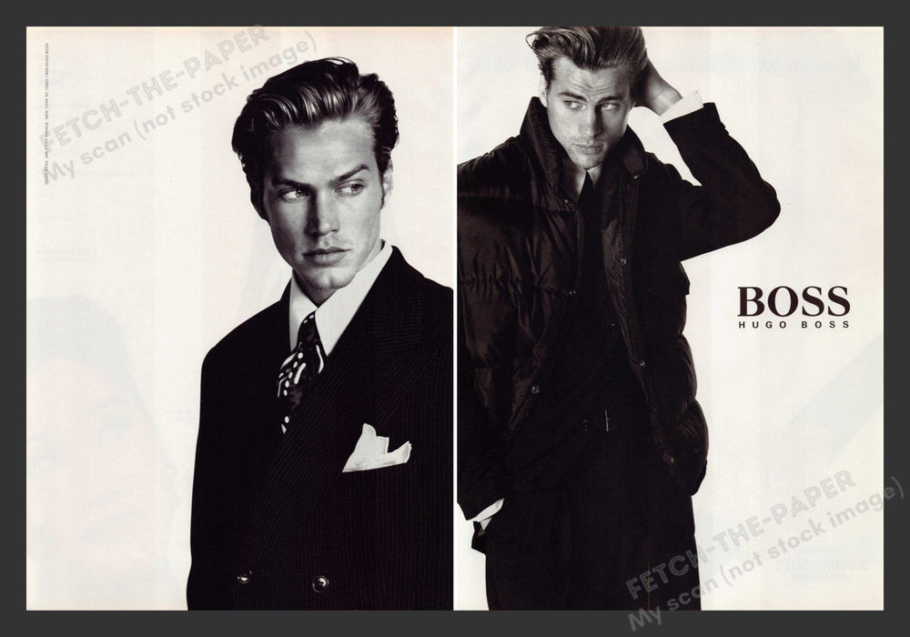 Hugo Boss 1990s Print Advertisement (2 pages) 1995 Menswear Clothing Male Model Fetch the Paper!