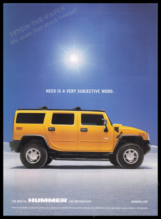 Hummer H2 SUV 2000s Print Advertisement Ad 2002 Yellow Fetch the Paper!