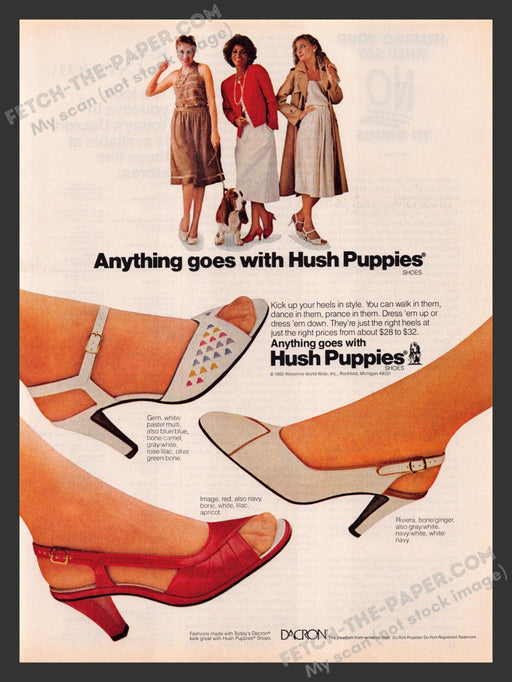 1982 Print Advertisement Hush Puppies Shoes Feet Women's Heels Ad.