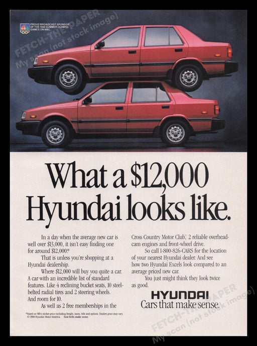 Hyundai 1980s Print Advertisement Ad 1988 Car Sponsor 1988 Olympics Fetch the Paper!