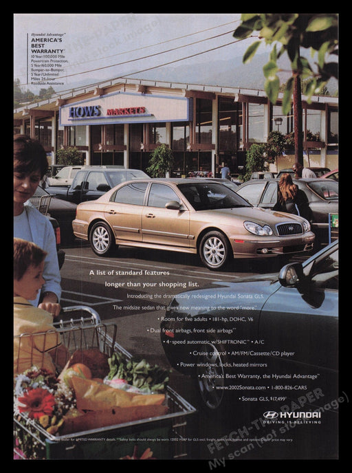 Hyundai 2000s Print Advertisement Ad 2001 Sonata Market Parking Lot Fetch the Paper!