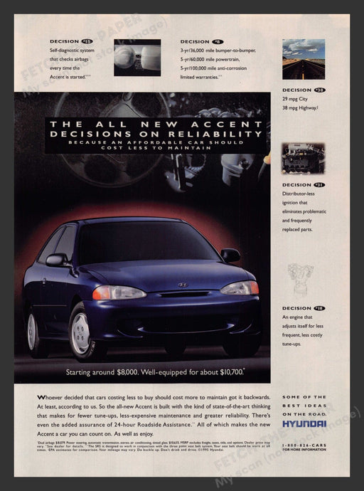 Hyundai Accent 1990s Print Advertisement 1995 Fetch the Paper!