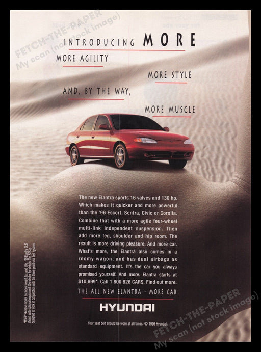 Hyundai Elantra Car 1990s Print Advertisement Ad 1996 Arm Muscle Vehicle Fetch the Paper!